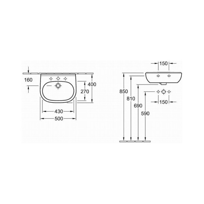 Lavoar suspendat Villeroy & Boch, O.Novo, compact, 50 cm, alb alpin [2]