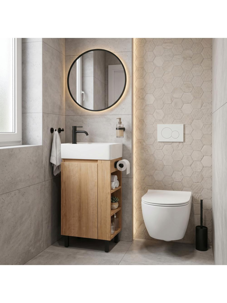 Dulap de baie cu lavoar Rea Astra 43cm alb maro negru MDF ceramica 825x430x260mm [6]
