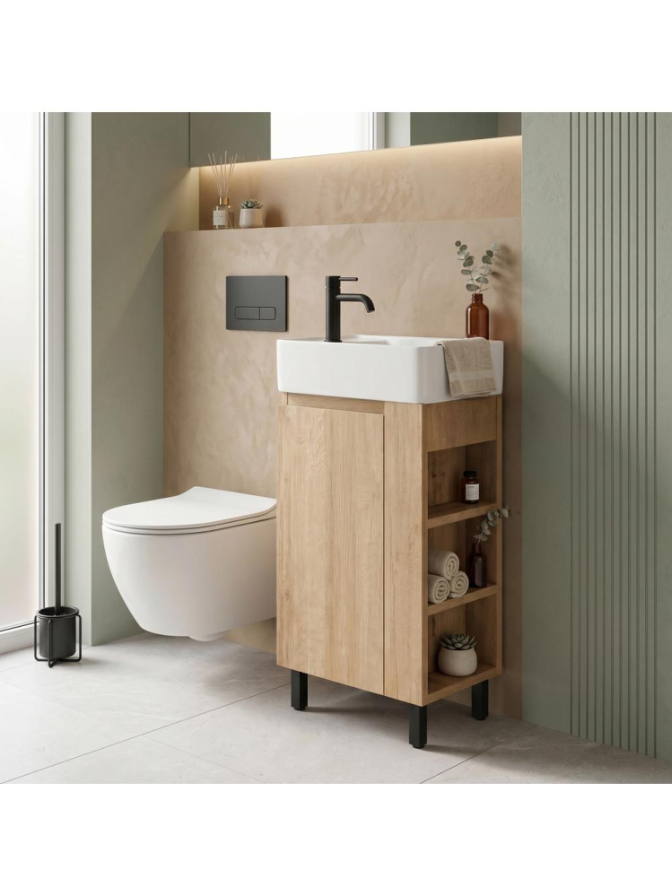 Dulap de baie cu lavoar Rea Astra 43cm alb maro negru MDF ceramica 825x430x260mm [3]