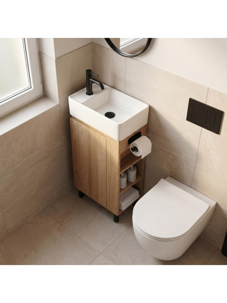 Dulap de baie cu lavoar Rea Astra 43cm alb maro negru MDF ceramica 825x430x260mm [9]