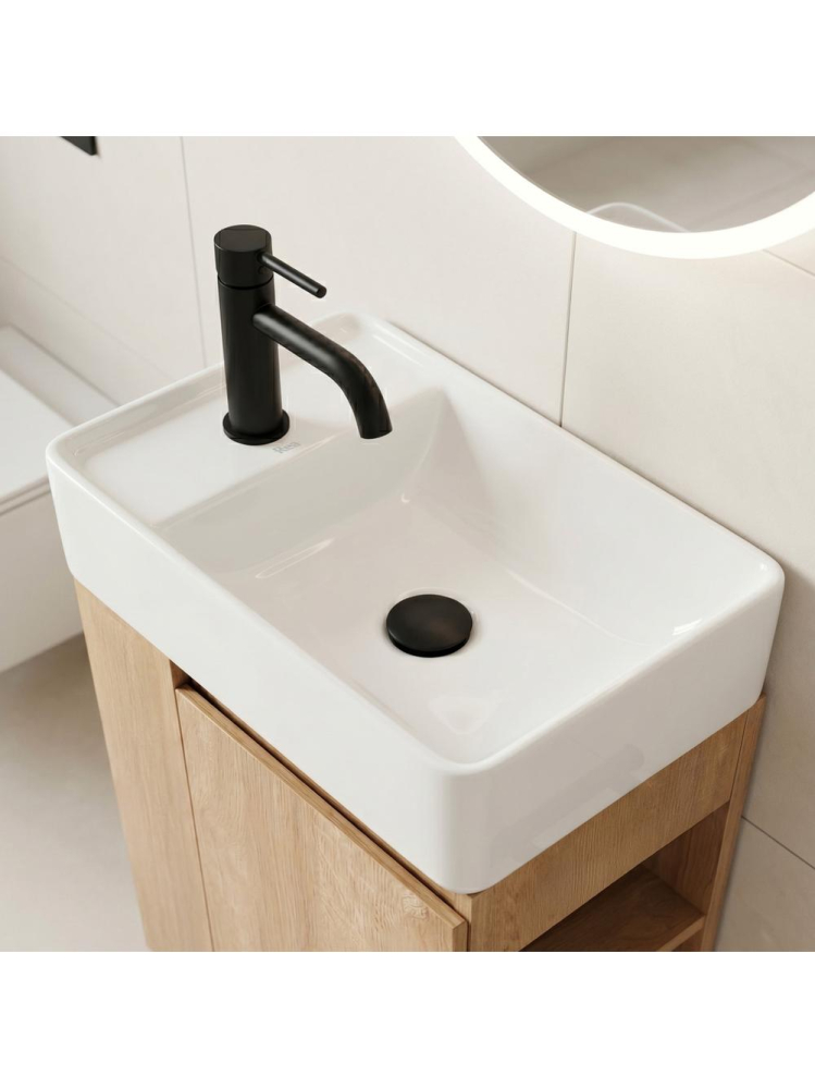 Dulap de baie cu lavoar Rea Astra 43cm alb maro negru MDF ceramica 825x430x260mm [7]