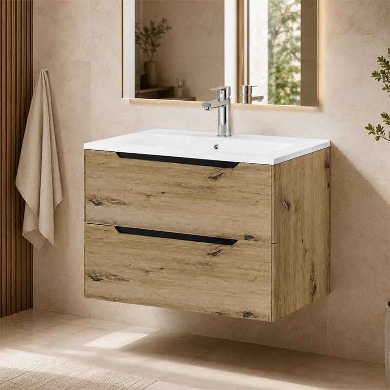 Mobilier pentru lavoar Fluminia, Malta, finisaj neted, 80 cm, Rovere Oro [2]