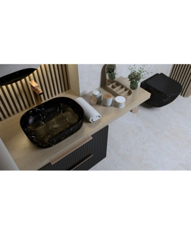 Mobilier pentru lavoar pe blat Spectrum, Omaha, finisaj riflat, 60 cm, negru mat [2]