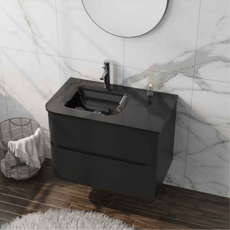 Mobilier pentru lavoar, Spectrum, Alcazar 80, colț rotunjit și lavoar din sticlă, negru mat [3]