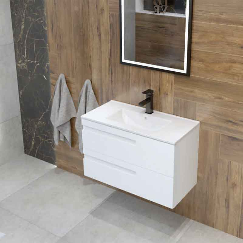 Mobilier pentru lavoar Spectrum, Flamengo, mânere decupate, 80 cm, alb [2]