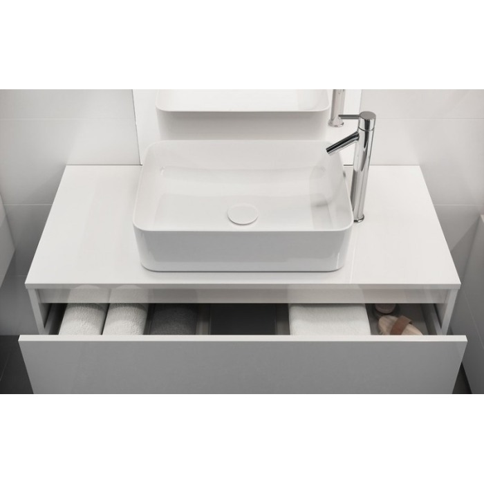 Mobilier suspendat Cersanit, Crea, cu doua sertare, 100 cm, alb [7]
