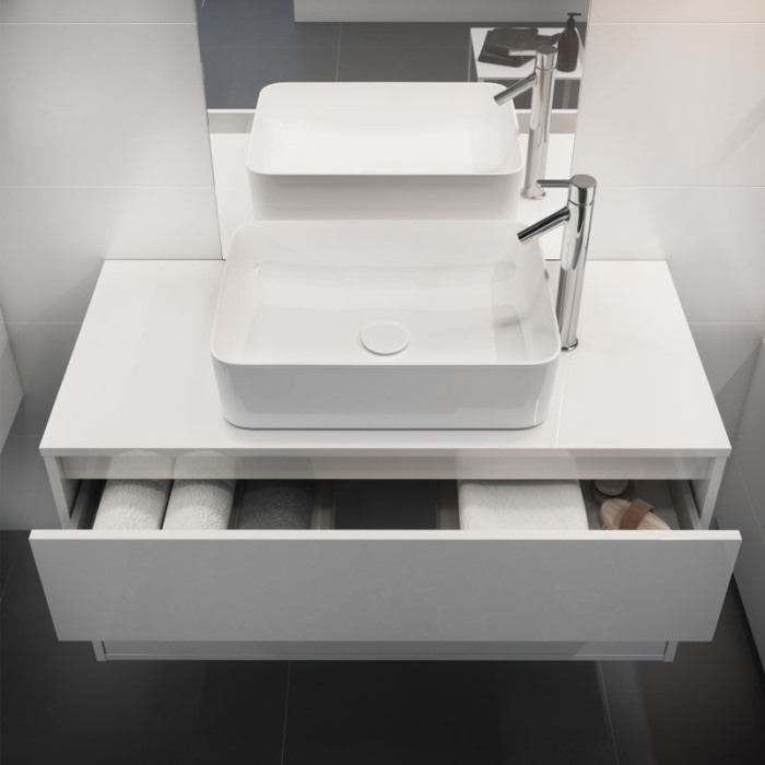 Mobilier suspendat Cersanit, Crea, pentru lavoar pe blat, 100 cm, alb [5]
