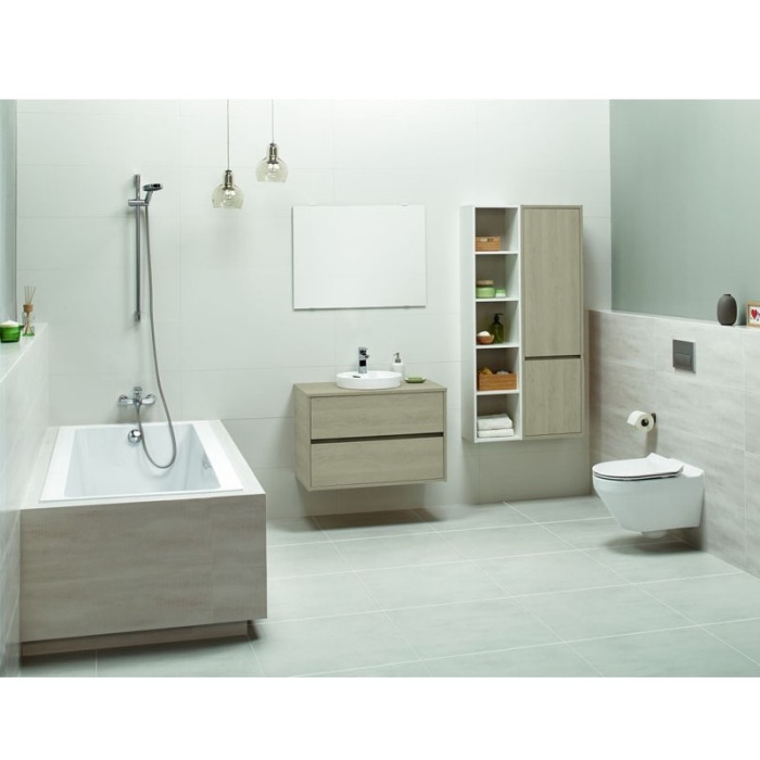 Mobilier suspendat Cersanit, Crea, pentru lavoar pe blat, 80 cm, stejar [6]