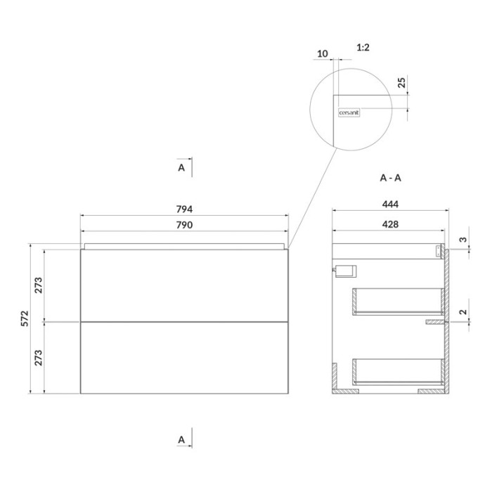 Mobilier suspendat, Cersanit, Larga, dreptunghiular, 80 cm, alb [2]
