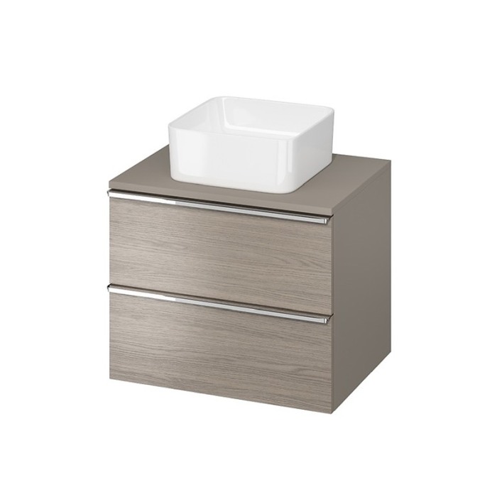 Mobilier suspendat Cersanit, Virgo 60, cu manere cromate, pentru lavoar pe blat, gri stejar [1]