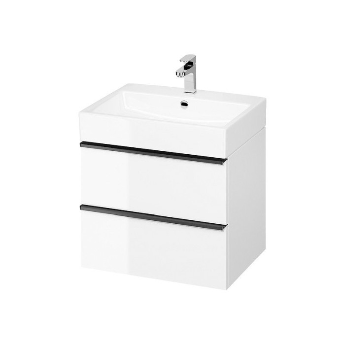 Mobilier suspendat Cersanit, Virgo 60, cu manere negre, pentru lavoar incastrabil, alb [1]