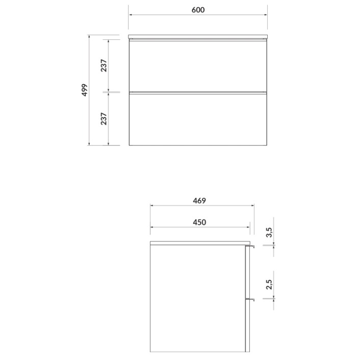 Mobilier suspendat Cersanit, Virgo 60, cu manere negre, pentru lavoar pe blat, alb [2]