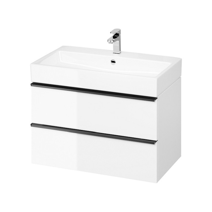 Mobilier suspendat Cersanit, Virgo 80, cu manere negre, pentru lavoar incastrabil, alb [1]