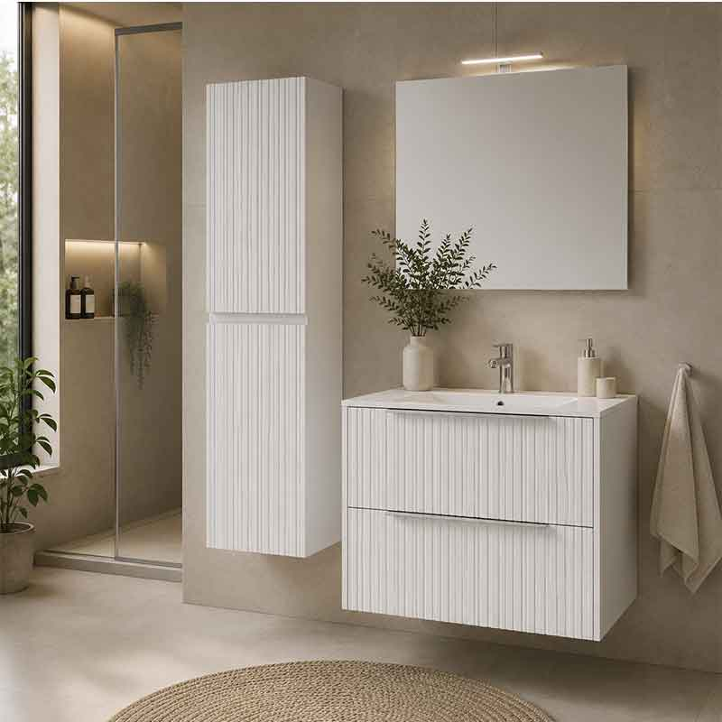 Mobilier suspendat Fluminia Istria 80, pentru lavoar încastrat, front riflat, 80x46 cm, alb mat, mâner inox [2]