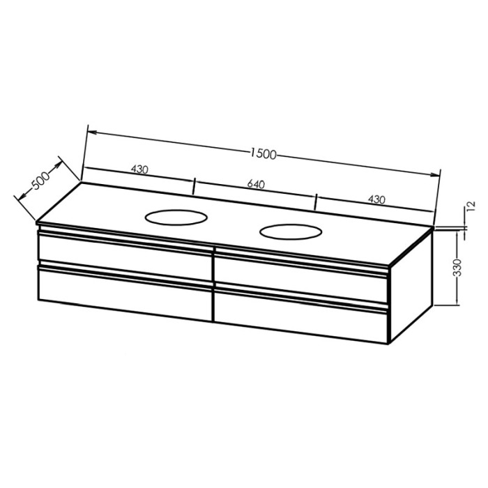 Mobilier suspendat, Kolpasan, Alexis, pentru doua lavoare pe blat 150 cm, Green [2]