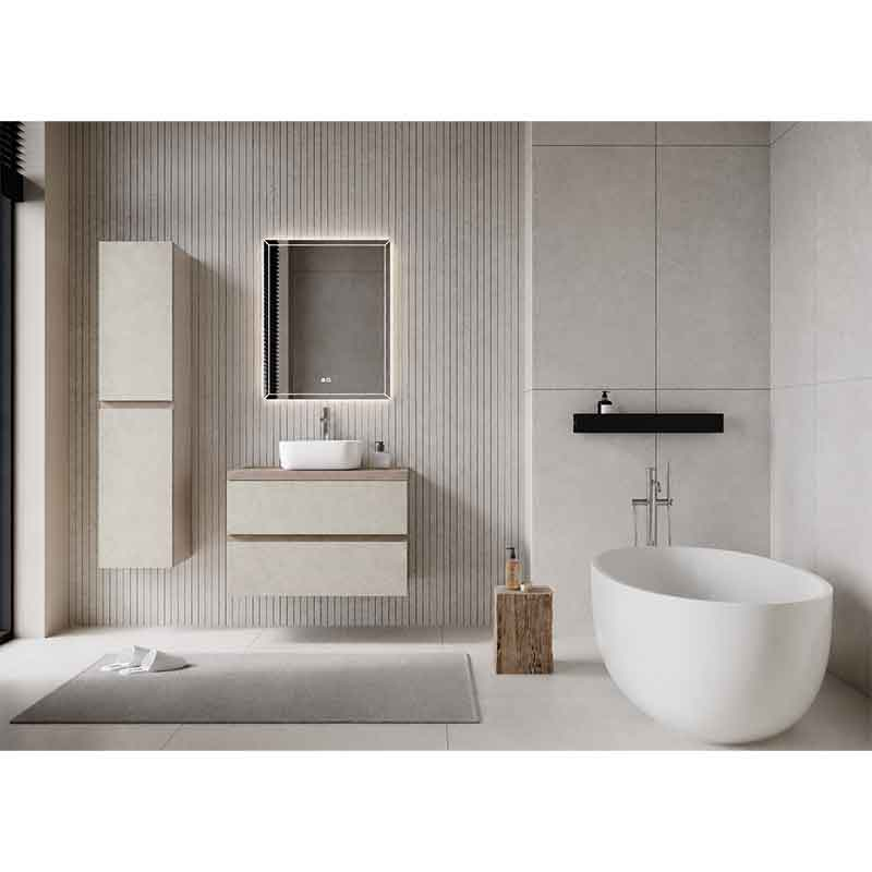 Mobilier suspendat pentru lavoar Fluminia, Genova 60, front rugos, laterale netede, almond/noce americano [4]