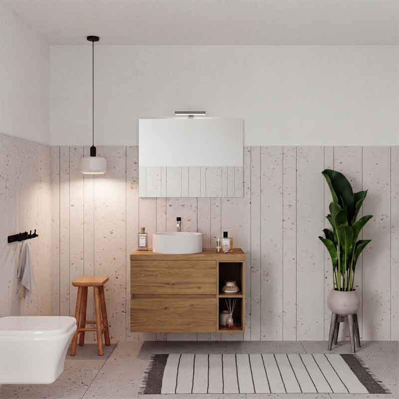 Mobilier suspendat pentru lavoar Fluminia Genova 60, front și laterale netede, 60x46 cm, rovere naturale [7]