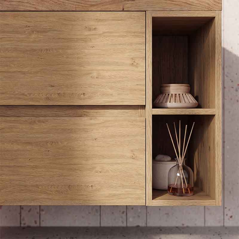 Mobilier suspendat pentru lavoar Fluminia Genova 80, front și laterale netede, 80x46 cm, Rovere Natu [8]