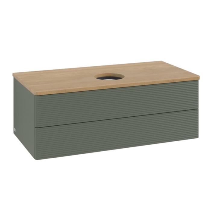 Mobilier suspendat pentru lavoar, Villeroy & Boch, Antao, 100 cm, cu 2 sertare cu iluminare, verde mat/stejar [1]