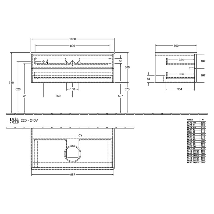 Mobilier suspendat pentru lavoar, Villeroy & Boch, Antao, 100 cm, cu 2 sertare cu iluminare, verde mat/stejar [2]