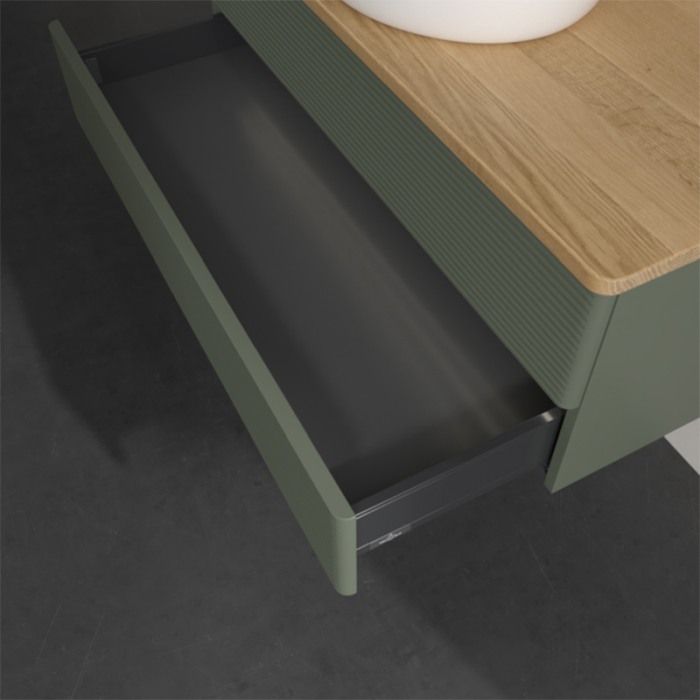 Mobilier suspendat pentru lavoar, Villeroy & Boch, Antao, 100 cm, cu 2 sertare cu iluminare, verde mat/stejar [5]