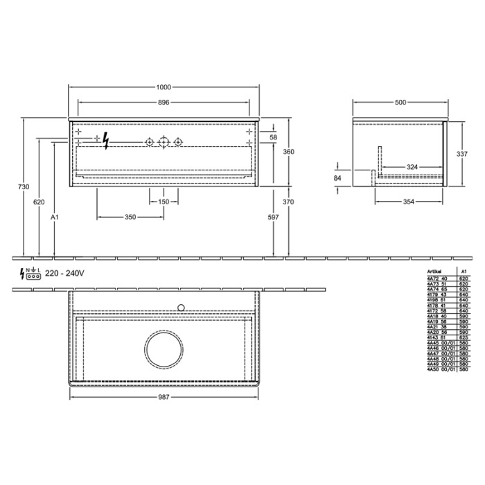 Mobilier suspendat pentru lavoar, Villeroy & Boch, Antao 100, cu 1 sertar, verde, mat [2]