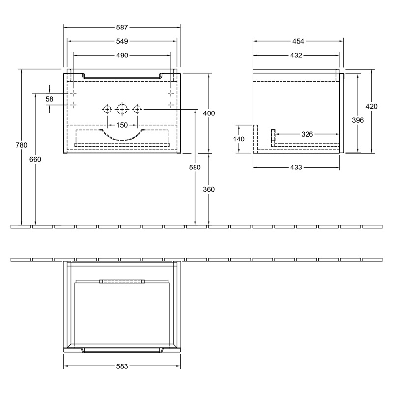 Mobilier suspendat Villeroy & Boch, Subway 2.0, pentru lavoare incastrabile, 58,7 x 45,4 cm, alb lucios [2]