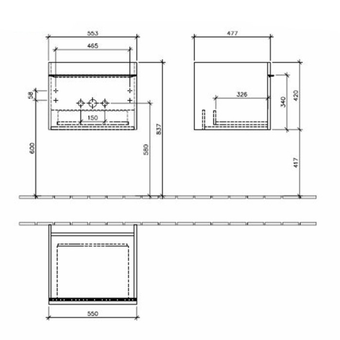 Mobilier Villeroy & Boch, Venticello, suspendat pentru lavoar, un sertar, 56 cm, alb lucios [2]