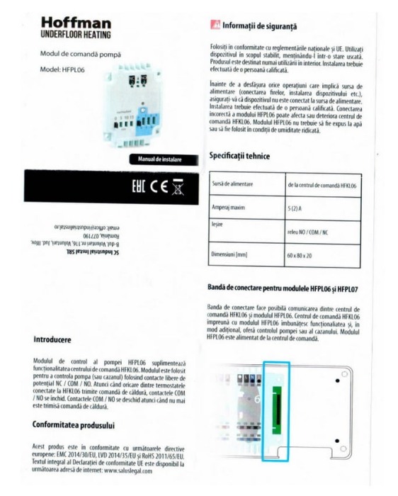 Modul de comanda pompa, Hoffman Underfloor Heating HFPL06 [2]