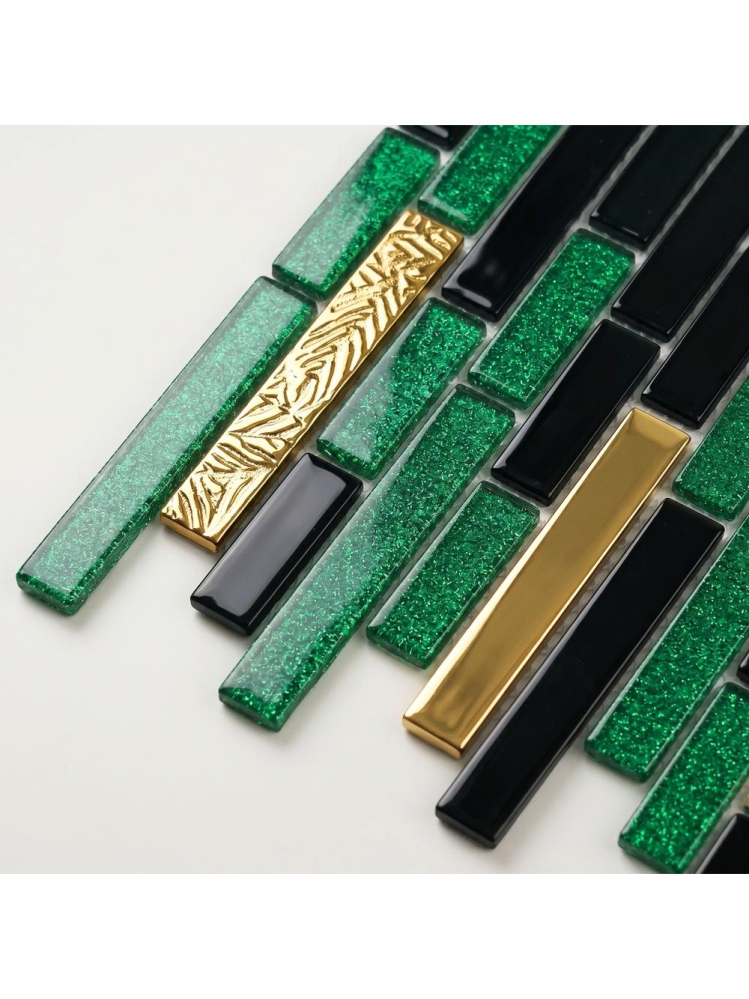 Mozaic sticla Rea P14456 330x300x5mm negru verde auriu lucios [9]