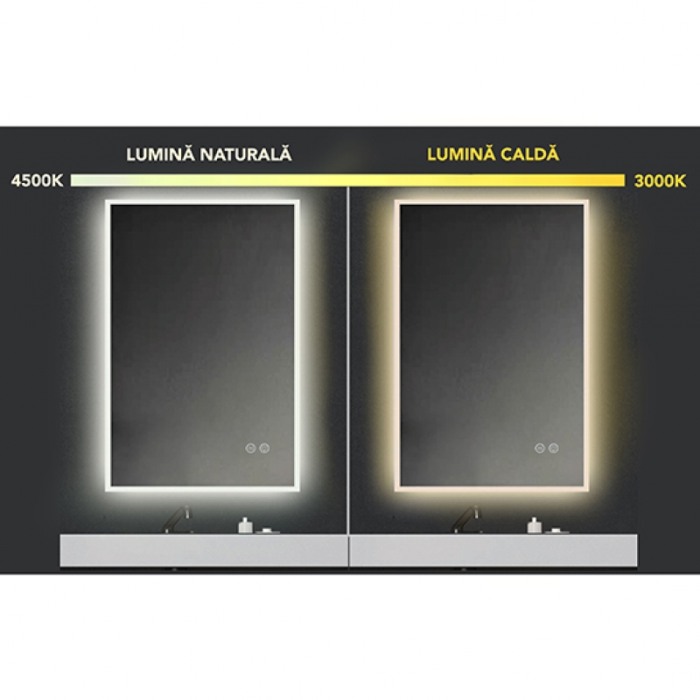 Oglinda Fluminia, Miro 60, dreptunghiulara, cu LED, 2 culori, dezaburire, 60 cm [4]