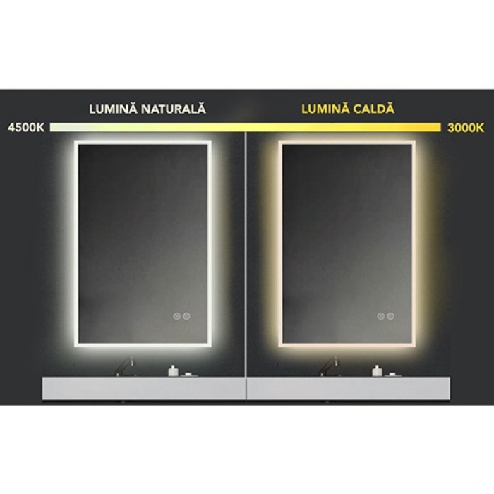Oglinda Fluminia, Miro 75, dreptunghiulara, cu LED, 2 culori, dezaburire, 75 cm [4]