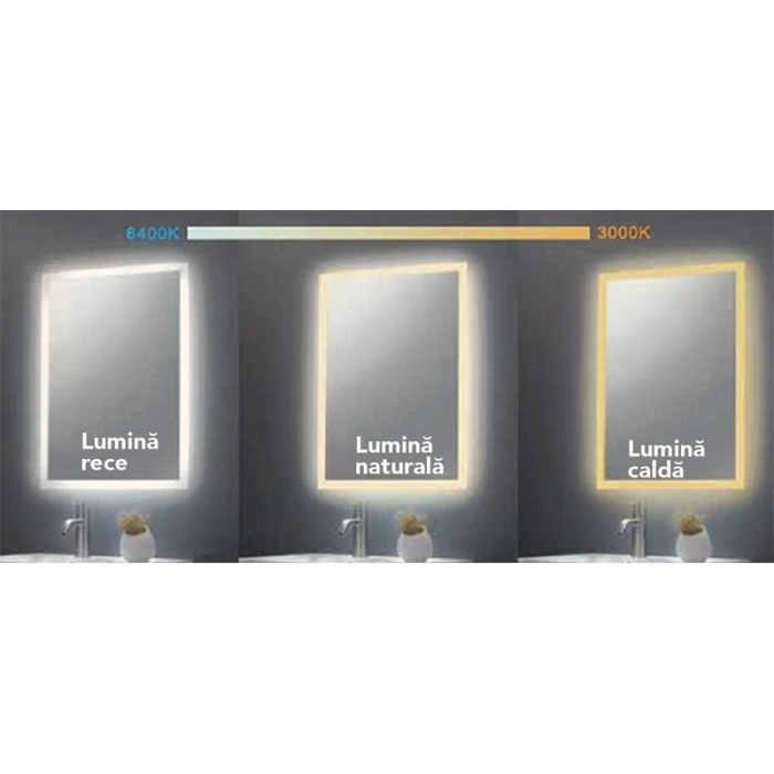 Oglinda, Fluminia, Titian, dreptunghiulara, cu iluminare LED si dezaburire, 60 x h80 cm [3]