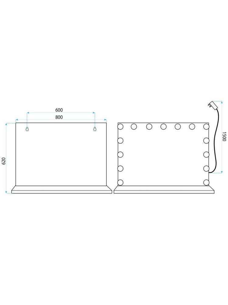 Oglindă LED HOLLYWOOD negru 80x60 [10]