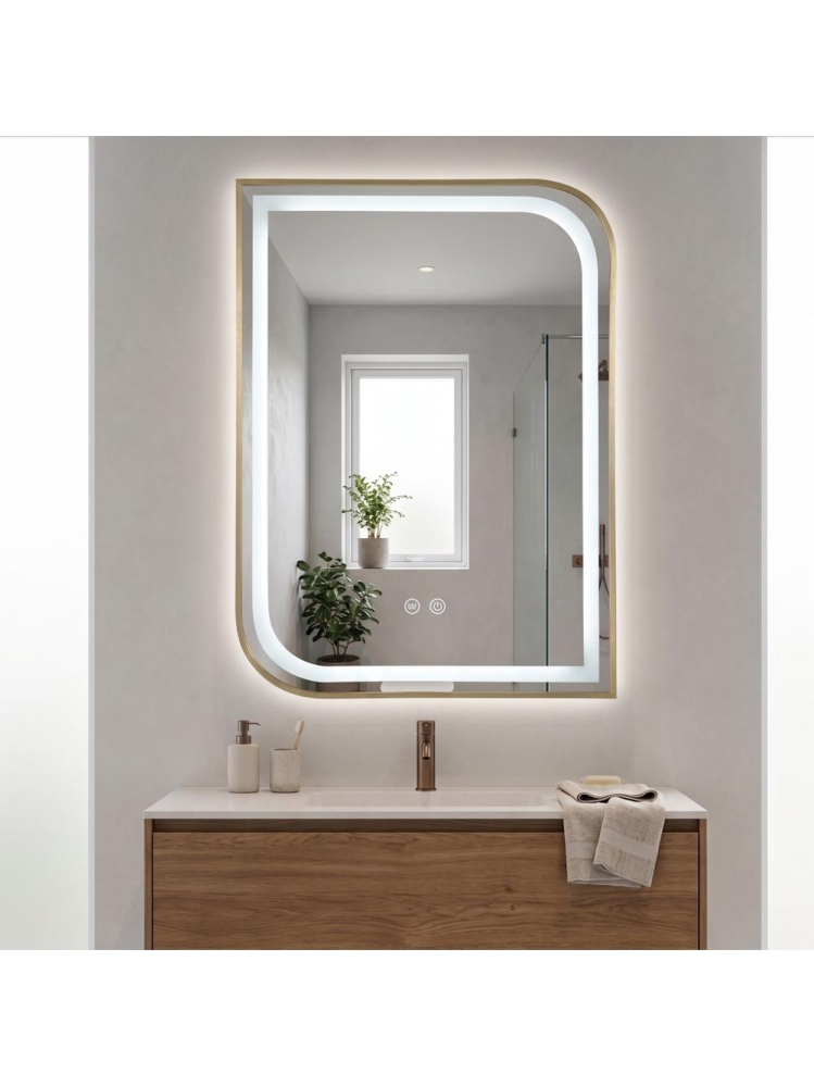Oglinda LED Rea Zone 70x50 cm rama auriu periat anti-aburire dimmer tactil [2]