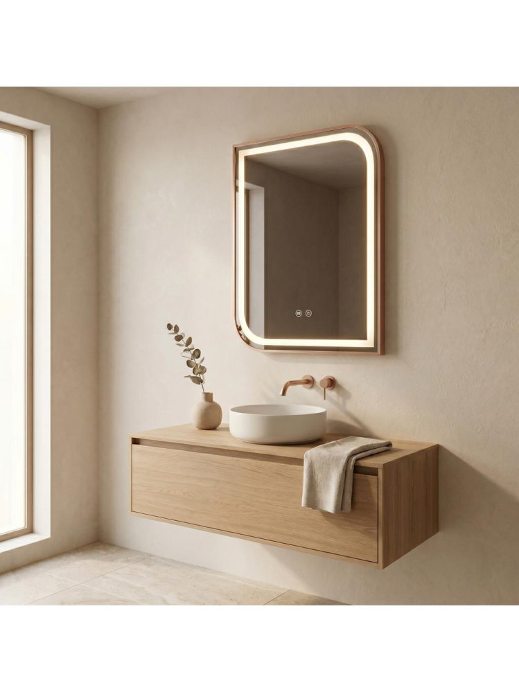 Oglinda LED Rea ZONE 70x50 cm rama metalica auriu periat rose gold anti-aburire dimmer [6]