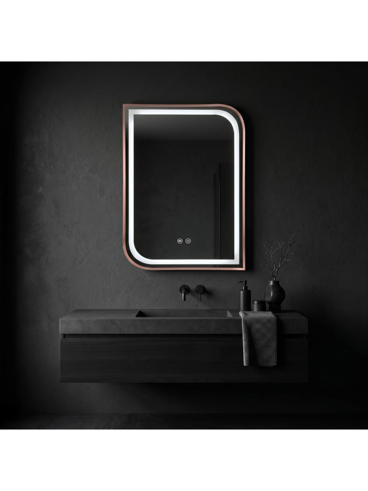 Oglinda LED Rea ZONE 70x50 cm rama metalica auriu periat rose gold anti-aburire dimmer [4]