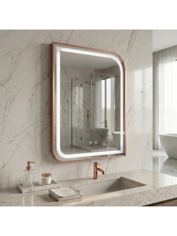 Oglinda LED Rea ZONE 70x50 cm rama metalica auriu periat rose gold anti-aburire dimmer [9]