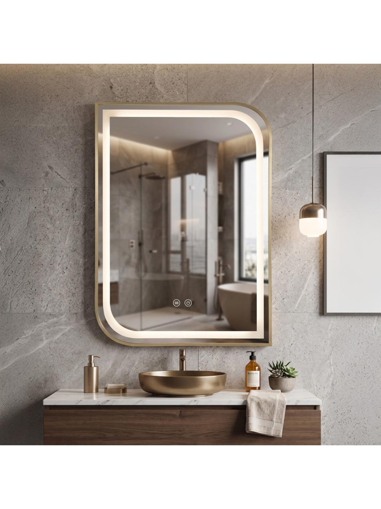 Oglinda LED Rea Zone 80x60 cm auriu periat rama metal anti-aburire [7]