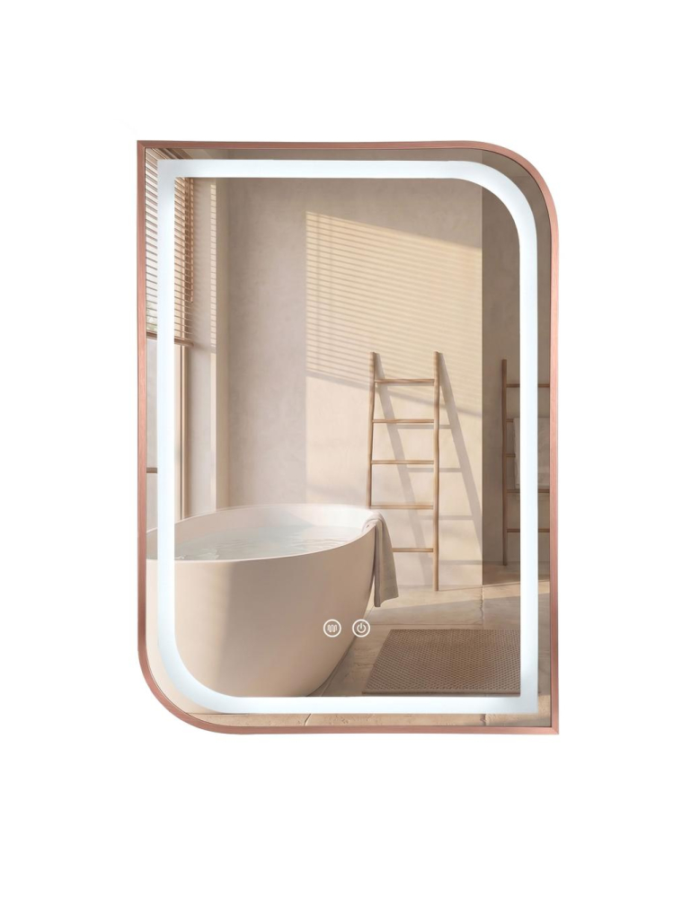 Oglinda LED Rea ZONE 80x60 cm auriu periat rose gold rama metal anti-aburire [2]