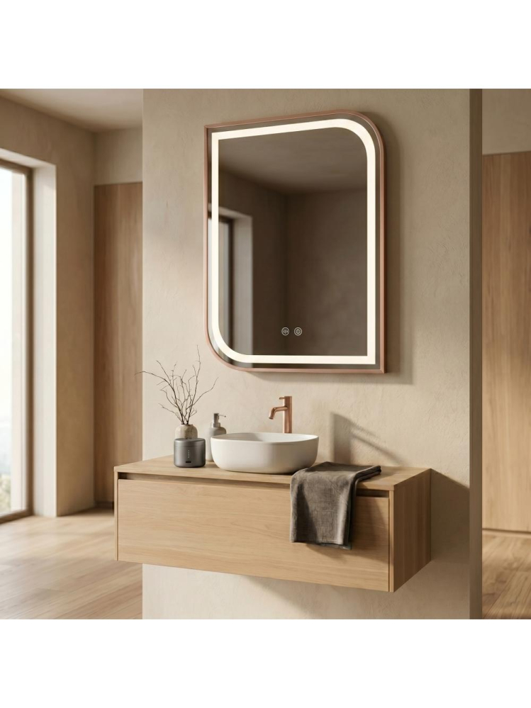 Oglinda LED Rea ZONE 80x60 cm auriu periat rose gold rama metal anti-aburire [7]