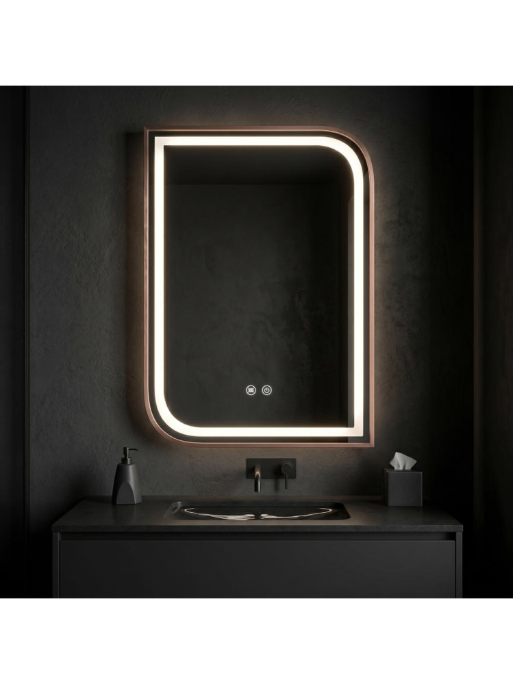Oglinda LED Rea ZONE 80x60 cm auriu periat rose gold rama metal anti-aburire [6]