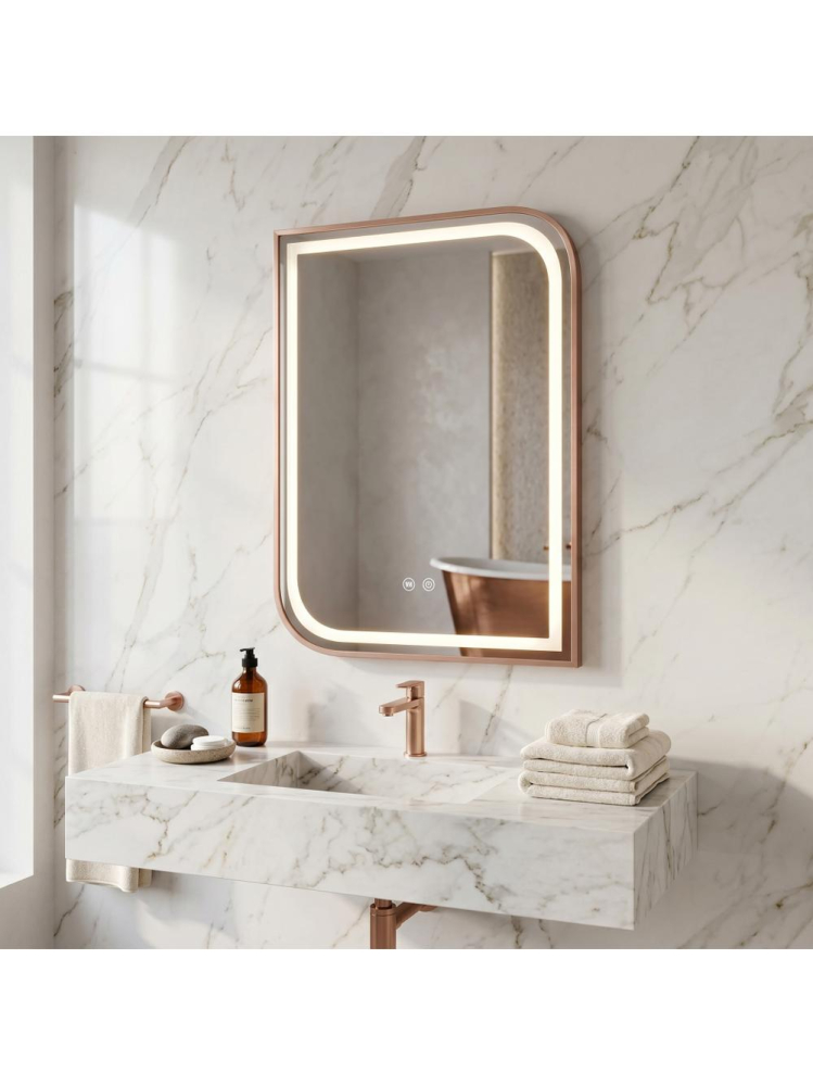 Oglinda LED Rea ZONE 80x60 cm auriu periat rose gold rama metal anti-aburire [10]