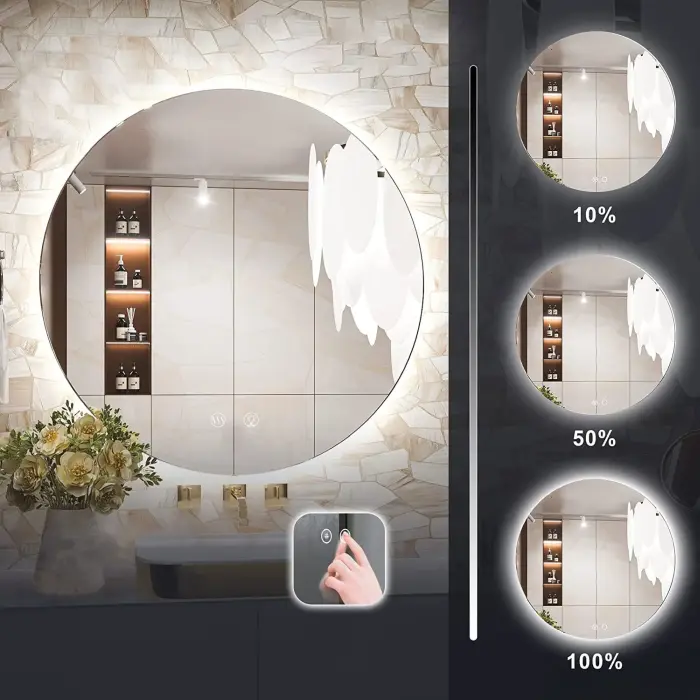 Oglinda rotunda LED HZJ090 Crom 90cm, Rea [4]