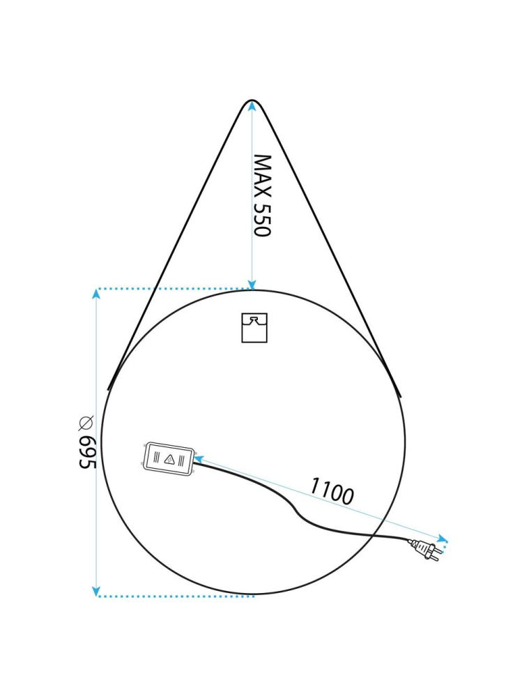 Oglindă Rotundă LED Suspendată pe Curea 70 cm 104 [12]