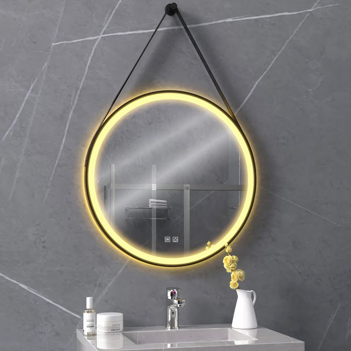 Oglindă Rotundă LED Suspendată pe Curea 80cm 105 negru [3]