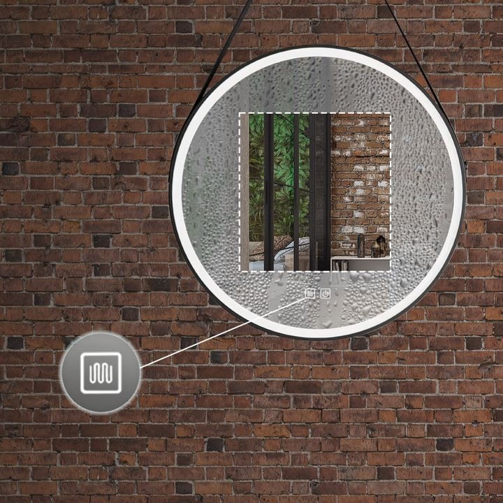 Oglindă Rotundă LED Suspendată pe Curea 80cm 105 negru [9]