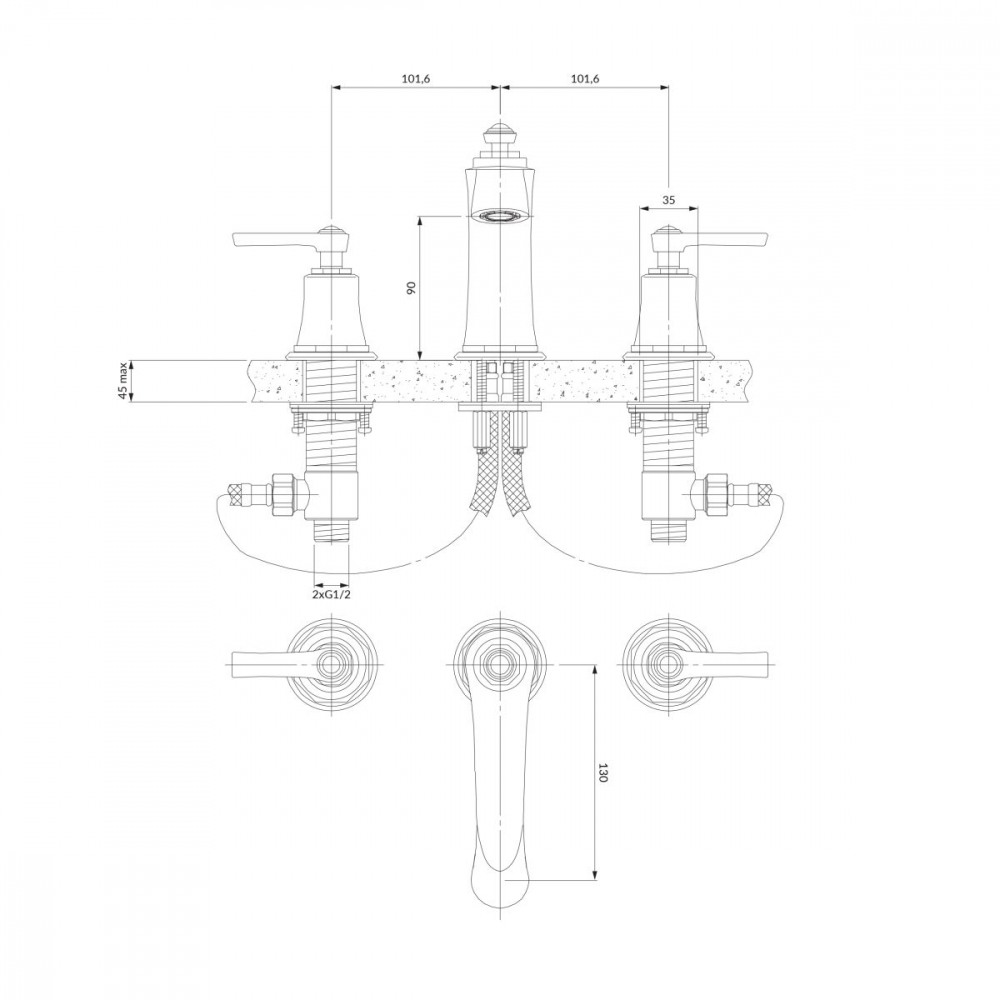 Omnires Armance baterie lavoar stativ crom AM5214CR [2]