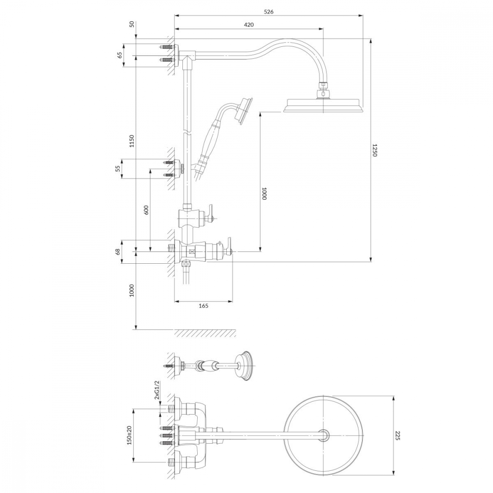 Omnires Armance set de duș perete cu termostat da || AM5244-6BSB [2]