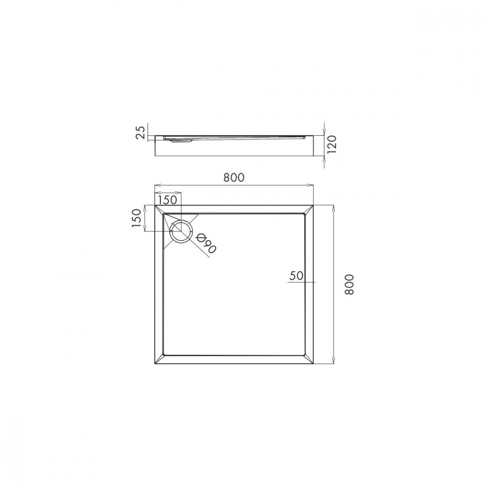 Omnires Camden cădiță de duș pătrată 80x80 cm alb CAMDEN80-KBP [2]